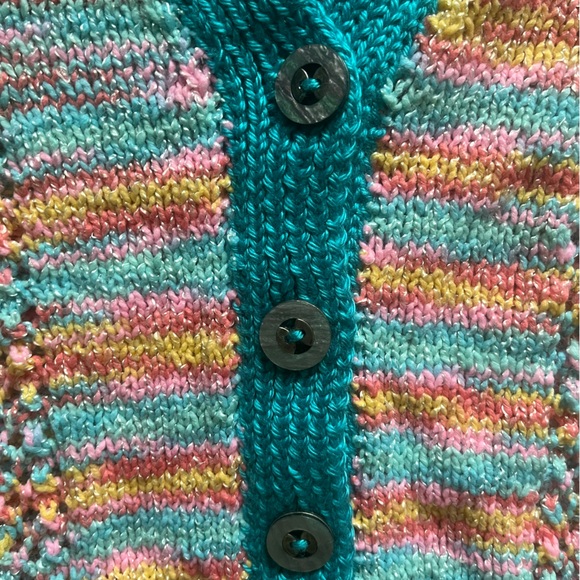 Handmade Rainbow Knit Short Sleeve Cardigan Sweater Women’s Artisan Boho - Picture 4 of 8